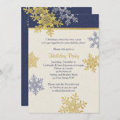 Navy Blue Gold Snowflake Winter Kerstfeestdag Kaart (Voorkant / Achterkant)