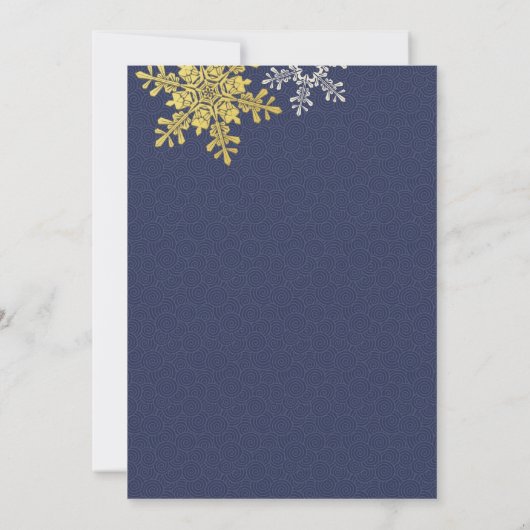 Navy Blue Gold Snowflake Winter Weddenschap Kaart (Achterkant)