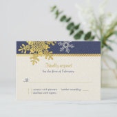 Navy Blue Gold Snowflake Winter Wedding Carte de r (Debout devant)
