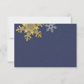 Navy Blue Gold Snowflake Winter Wedding Carte de r (Dos)