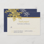 Navy Blue Gold Snowflake Winter Wedding Carte de r (Devant / Derrière)