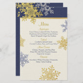 Navy Blue Gold Snowflakes Winter Wedding Menu Kaar (Voorkant / Achterkant)