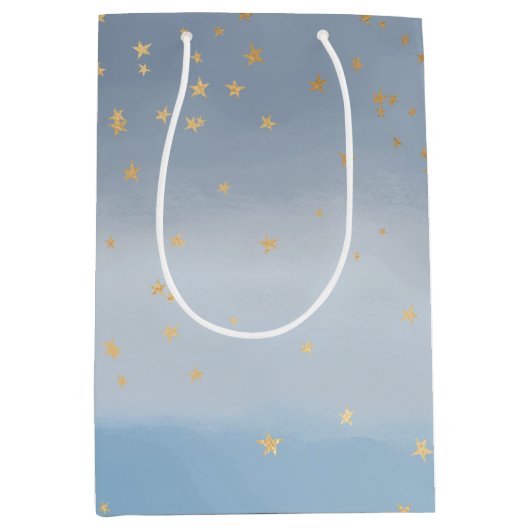 Navy Blue Gold Stars Sky Waterverf Medium Cadeauzakje (Voorkant)