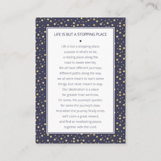 Navy Blue Gold Stippen begrafenisgebed Kaart met f (Achterkant)