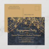 Navy Blue Gold String Lights Engagement Party Briefkaart (Voorkant / Achterkant)