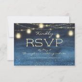 Navy Blue Gold String Lights Lantern Wedding RSVP Kaart (Voorkant)