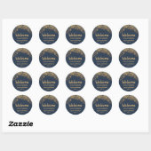 Navy Blue Gold String Lights Round Ronde Sticker (Vel)