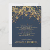 Navy Blue Gold String Lights Wedding Itinerary Kaart (Achterkant)