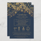 Navy Blue Gold String Lights Wedding Itinerary Kaart (Voorkant / Achterkant)