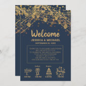 Navy Blue Gold String Lights Wedding Itinerary Kaart (Voorkant / Achterkant)