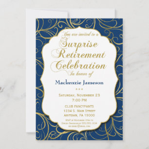 Navy Blue Gold Swirl Surprise Retirement Kaart