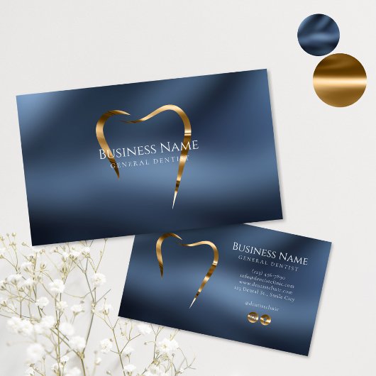 Navy Blue & Gold Tandarts Visitekaartje