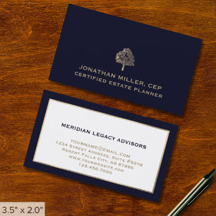 Navy Blue Gold Tree Logo Visitekaartjes