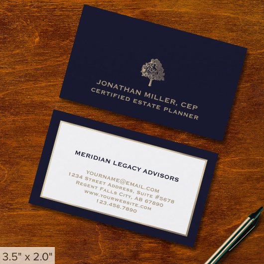 Navy Blue Gold Tree Logo Visitekaartjes