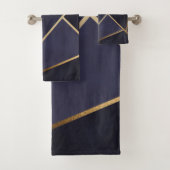 Navy Blue Gold Triangles Geometric Elegant Classy Bad Handdoek (Insitu)