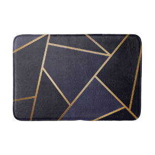 Navy Blue Gold Triangles Geometric Elegant Classy Badmat