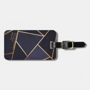 Navy Blue Gold Triangles Geometric Elegant Classy Bagagelabel