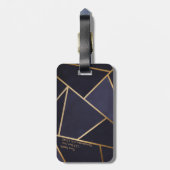 Navy Blue Gold Triangles Geometric Elegant Classy Bagagelabel (Achterkant verticaal)