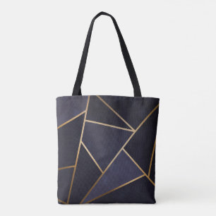 Navy Blue Gold Triangles Geometric Elegant Classy Draagtas