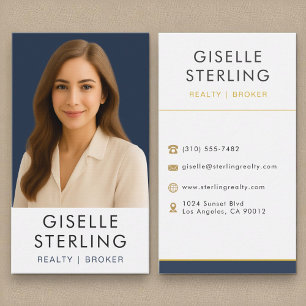 Navy Blue Gold Vastgoedmakelaar Professional Visitekaartje