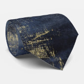 Navy Blue & Gold Veining Modern Wedding Stropdas (Opgerold)