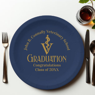 Navy Blue Gold Veterinaire School Afstudeerfeest Papieren Bordje