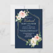 Navy Blue Gold Virtual Baby shower Invitation Kaart (Voorkant)