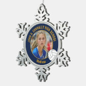 Navy Blue Gold Volleyball Player Photo High School Tin Sneeuwvlok Ornament (Rechts)