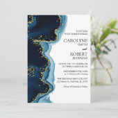 Navy Blue Gold Waterverf in één bruiloft Kaart (Staand voorkant)