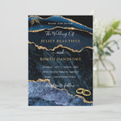 Navy Blue Gold Wedding Invitation Ontwerp uw eigen (Staand voorkant)