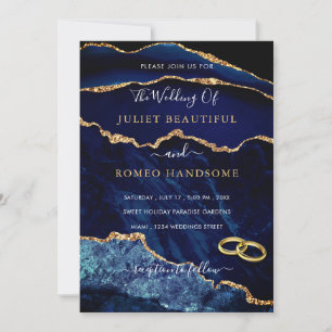 Navy Blue Gold Wedding Invitation Sjabloon
