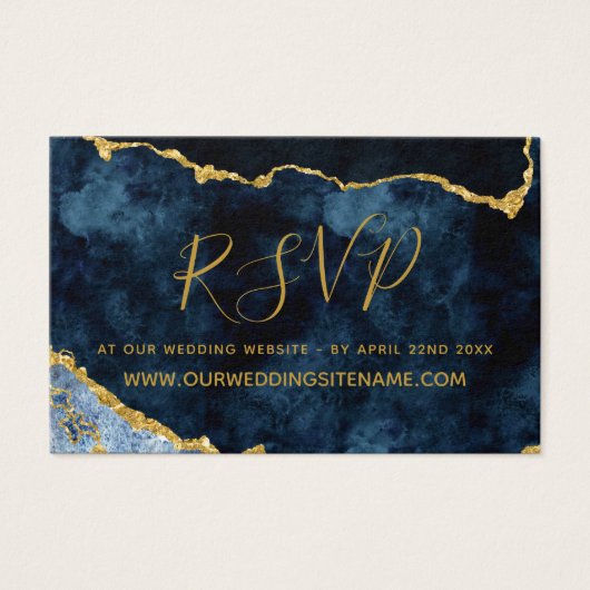 Navy Blue Gold Wedding Website RSVP Kaarten invoeg Visitekaartje (Voorkant)