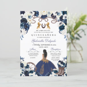 Navy Blue Gold Western Charra Ranchero Quinceanera Kaart