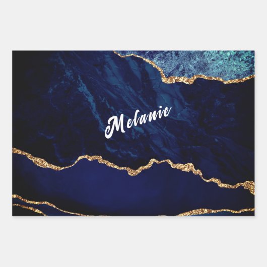 Navy Blue Gold Wrapping Papieren Bladen Aangepaste Inpakpapier Vel (Voorkant)