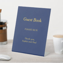 Navy Blue Golden Beige Gastenboek voetstuk teken
