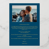 Navy Blue Golden Branches Frame Photo Folie Uitnodiging (Achterkant)