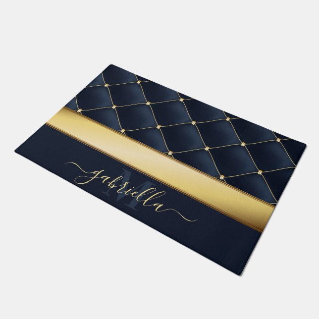 Navy Blue Golden Deurmat (Schuin)