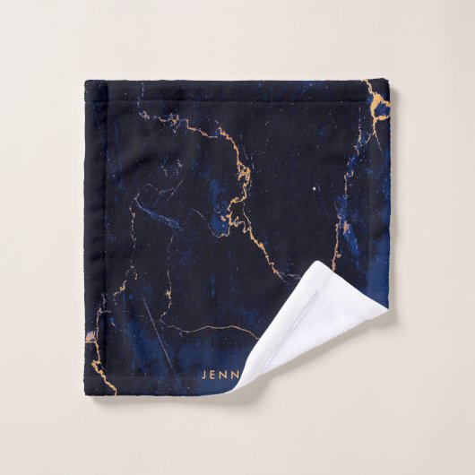 Navy Blue Golden Marble Bad Handdoek (Wasdoekje)