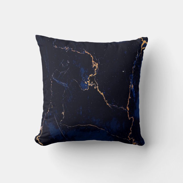 Navy Blue Golden Marble Kussen (Voorkant)