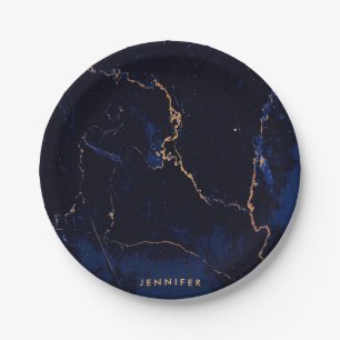 Navy Blue Golden Marble Papieren Bordje
