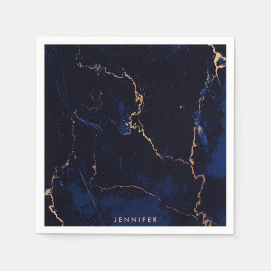 Navy Blue Golden Marble Servet (Voorkant)