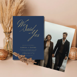 Navy Blue Golden Script We zeiden ja budget bruilo Kaart