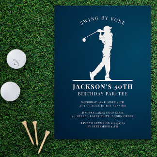 Navy Blue Golf Verjaardag Par-t-shirt Kaart