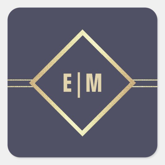 Navy blue | Goud, aangepast monogram Vierkante Sticker (Voorkant)