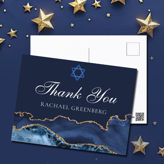 Navy Blue Goud Aangepaste Bat Mitzvah Dank Je Briefkaart