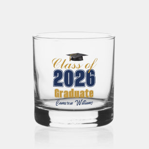 Navy Blue Goud Afstudeerklas van 2026 Whisky Glas