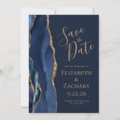 Navy Blue Goud Agaat 5-Foto Save The Date (Voorkant)