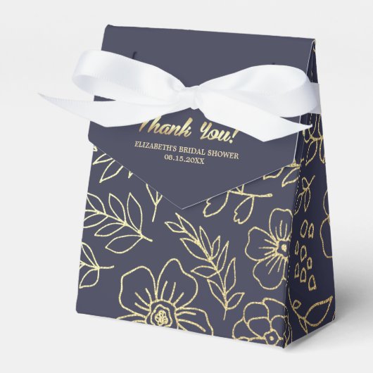 Navy blue | Goud Floral Vrijgezellenfeest Favor Bo Bedankdoosjes (Voorkant Zijde)