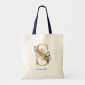 Navy Blue Goudblad Moderne Monogram Letter "S" Tote Bag (Voorkant)