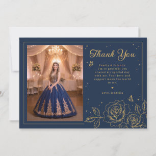 Navy Blue & Gouden Bloem Quinceañera